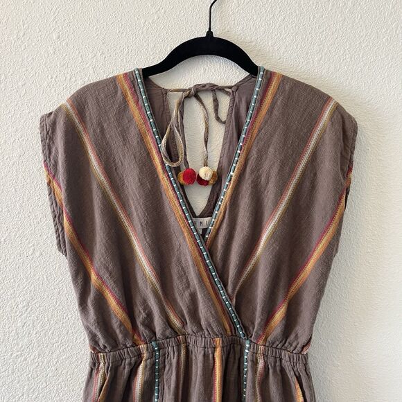 THML Women's Dress Size Small Brown Embroidered V-Neck Sleeveless Cotton Boho - Picture 3 of 16
